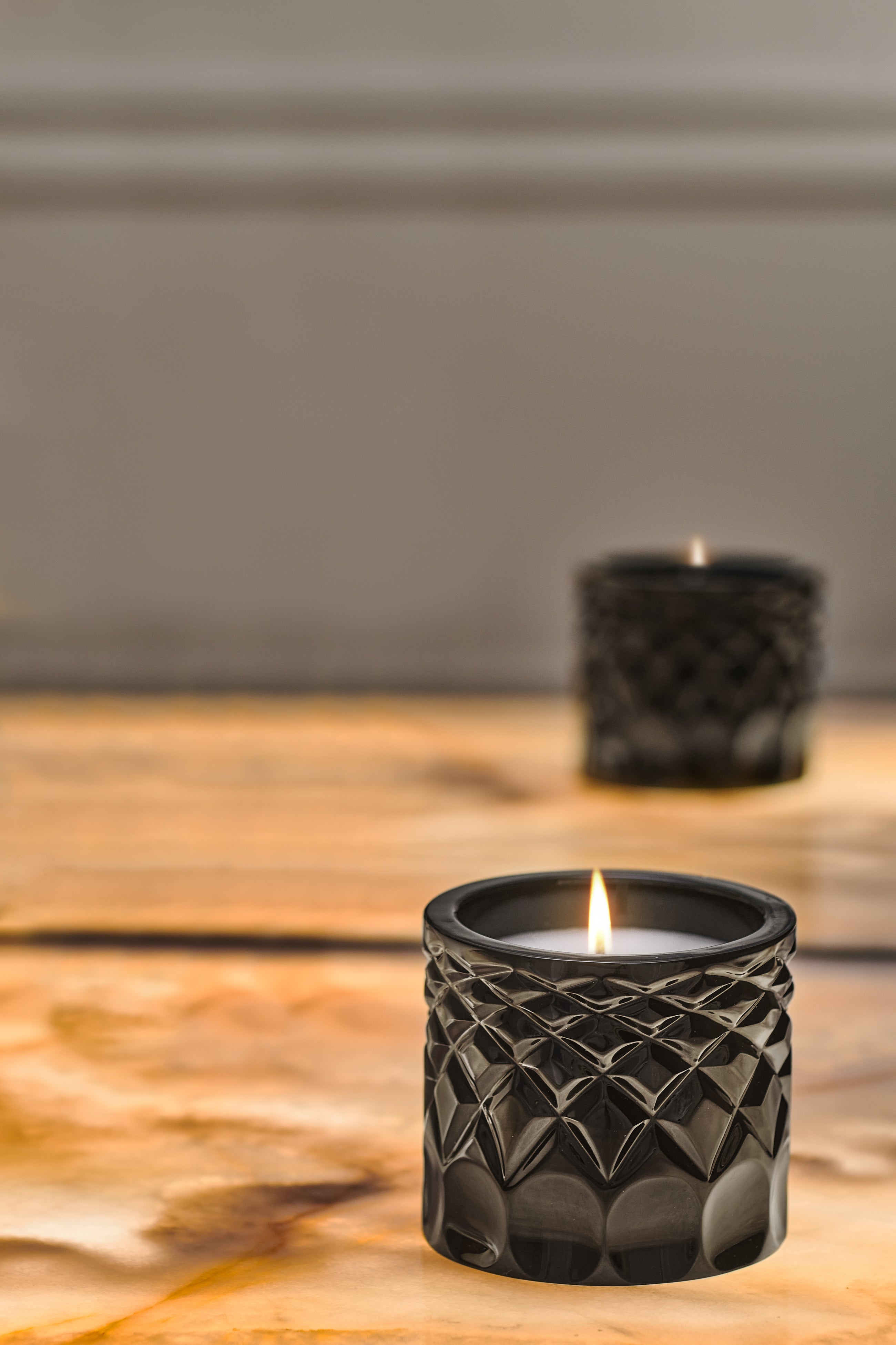 Lidia Candle - Black Crystal Carved Pattern