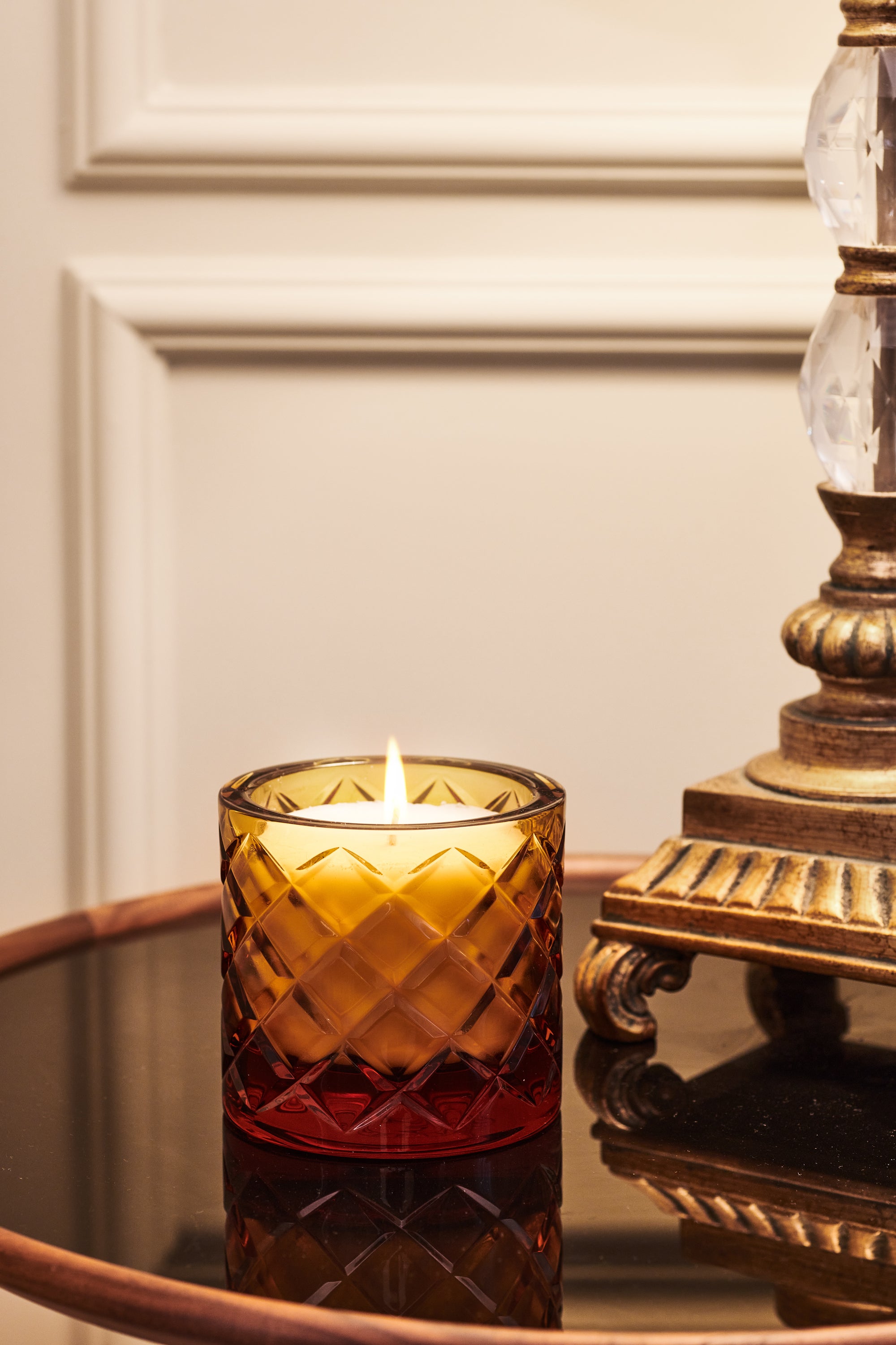 Lidia Candle - Amber Crystal Diamond Motif