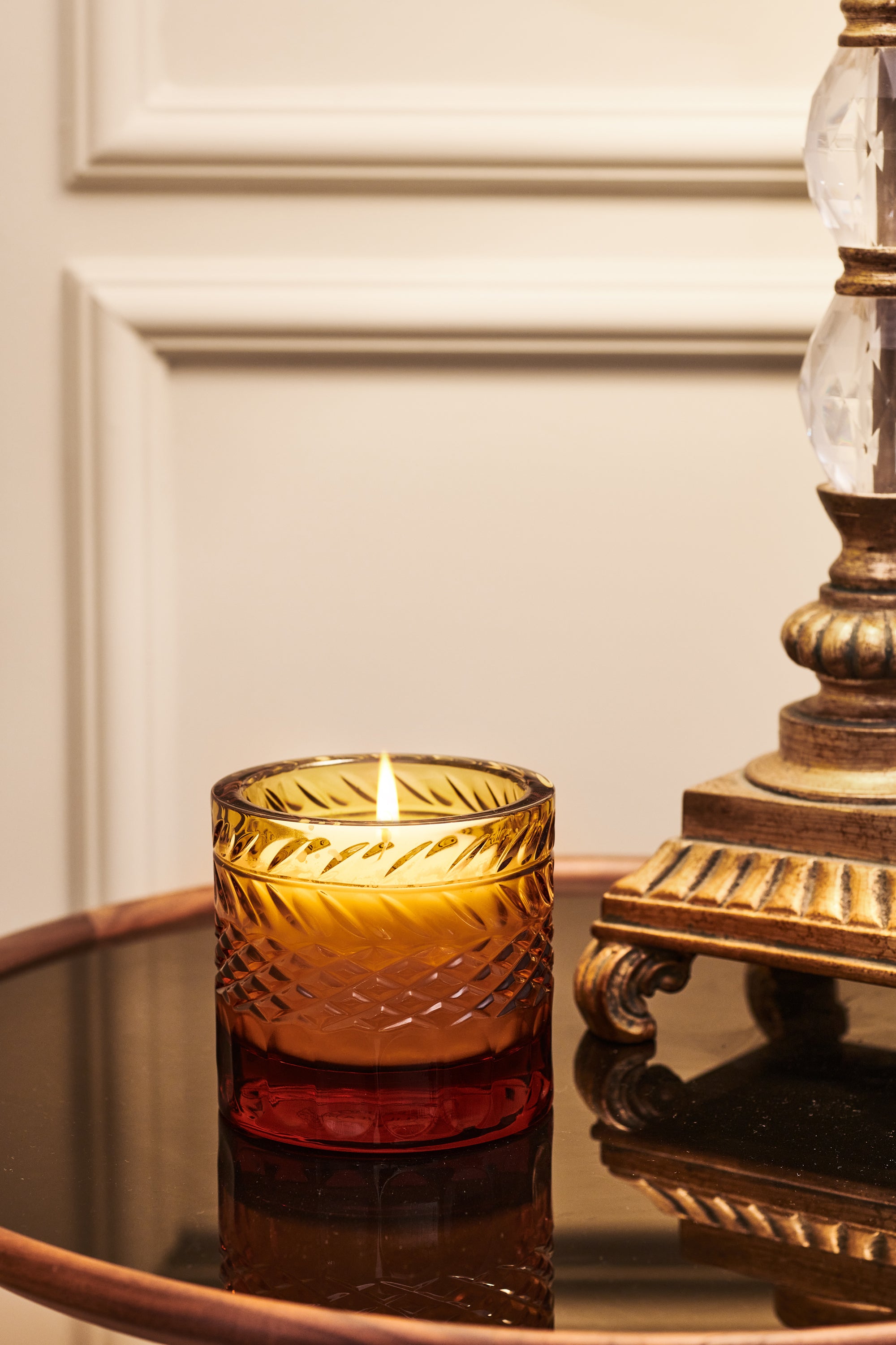 Lidia Candle - Amber Crystal Autumn Leaf Motif